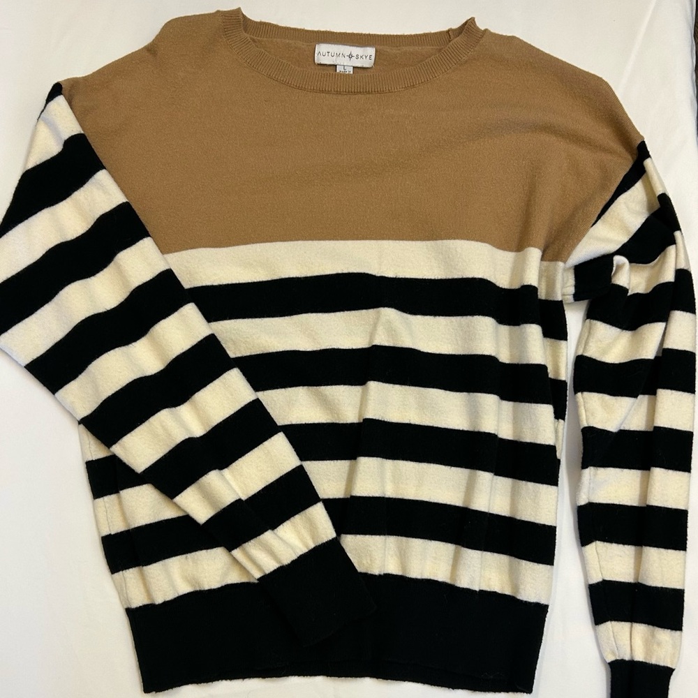 Striped Black and Tan Long Sleeve Top